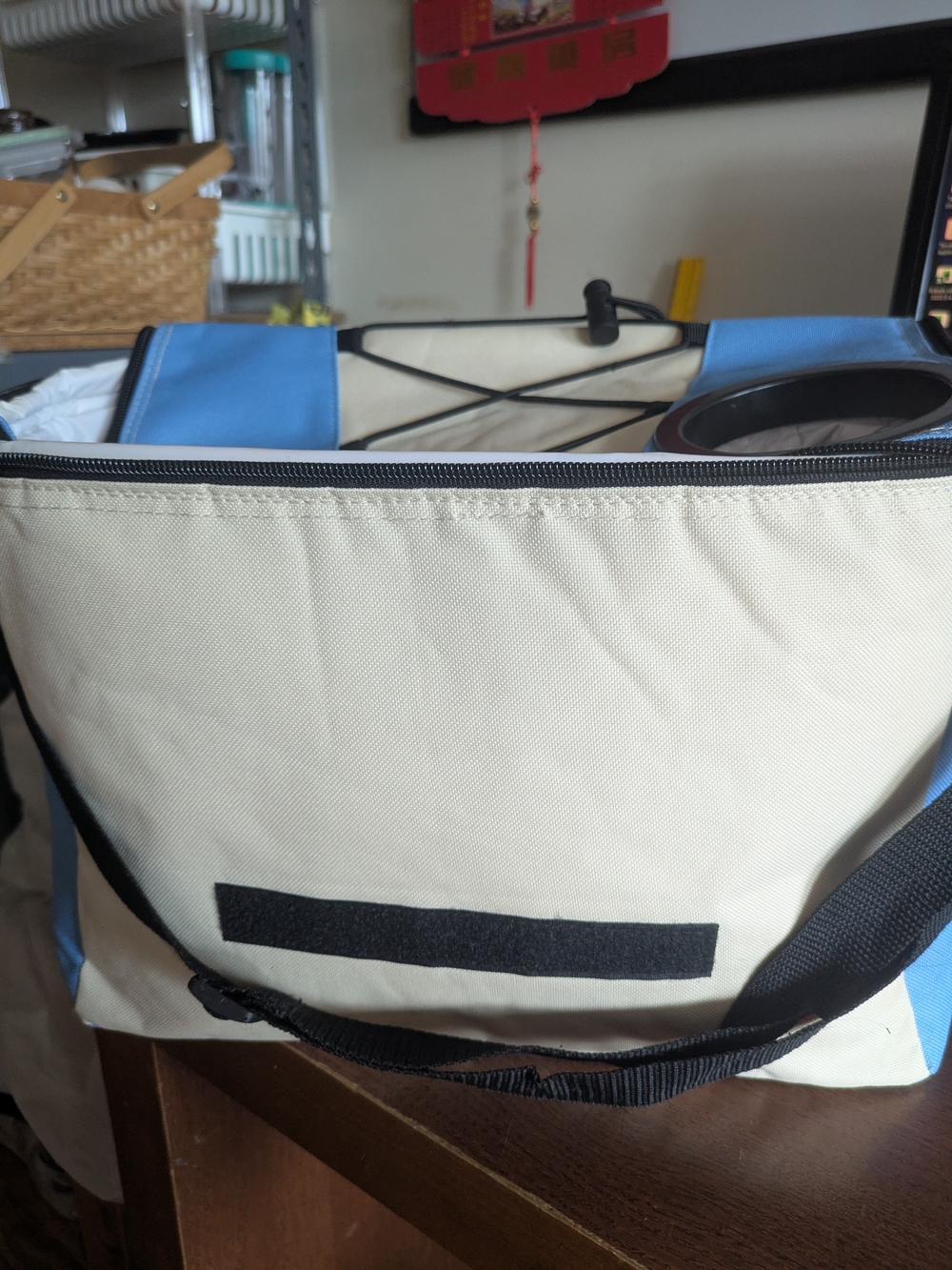 Canvas Tote Bag in Cream and Light Blue
